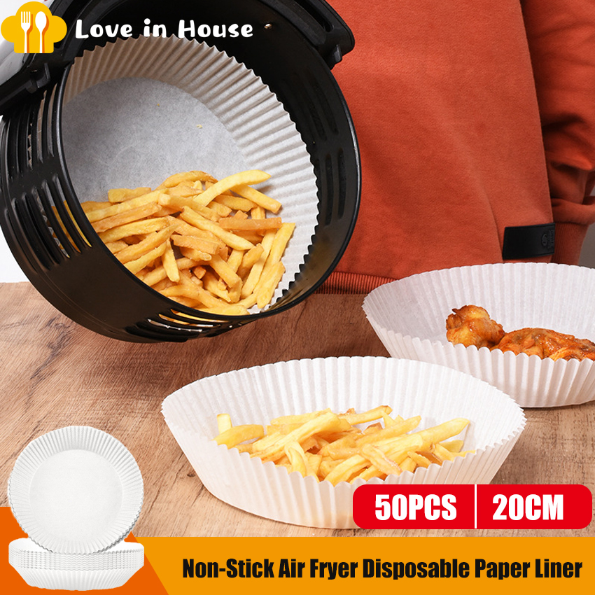 50PCS 20cm Air Fryer Paper Liner, Non-Stick Air Fryer Liners, Round Baking Paper for Baking Roasting Microwave