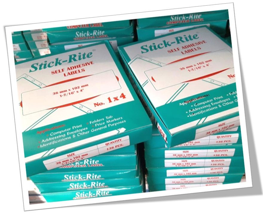 STICKRITE SELF ADHESIVE LABELS CUT SIZED NO. 1X4 36MM X 102MM, NO. 1X3