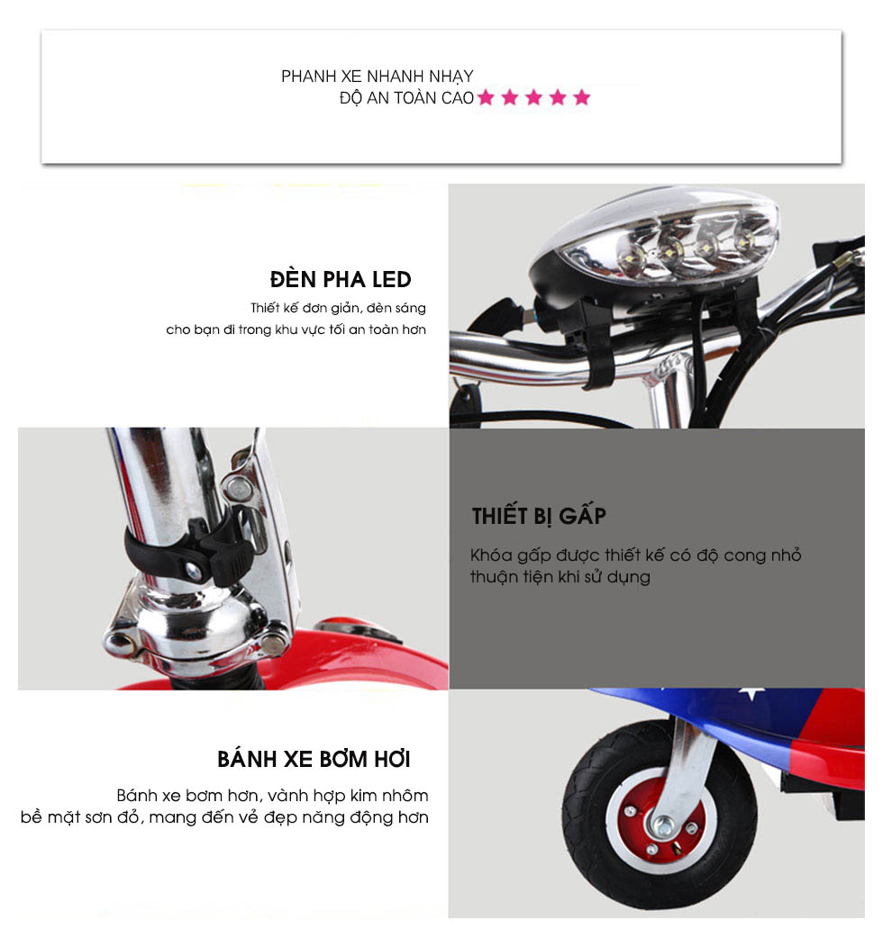 Xe Điện Gấp Gọn Mini E-SCOOTER bánh 8icnh (Ác Quy 24V-12A/ Có Giảm Sóc Trước)