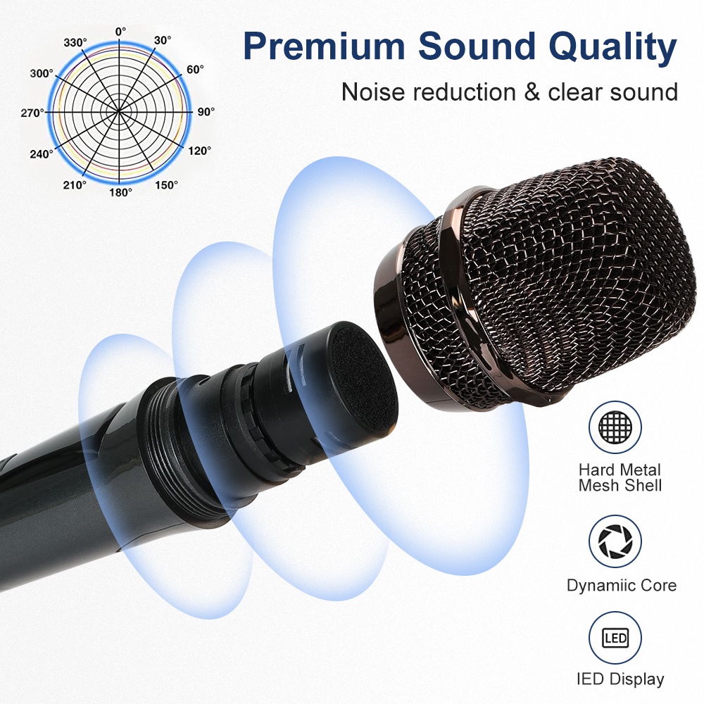 Mic-rô không dây kép cầm tay năng động Micro Karaoke với Receiver có thể sạc lại cho tiệc cưới