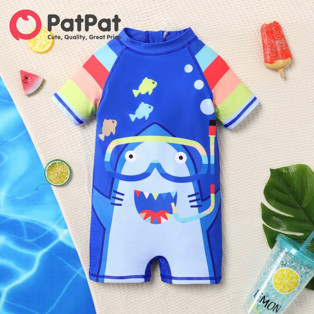 PatPat Toddler Boys Childlike Shark Stand Collar Swimsuit