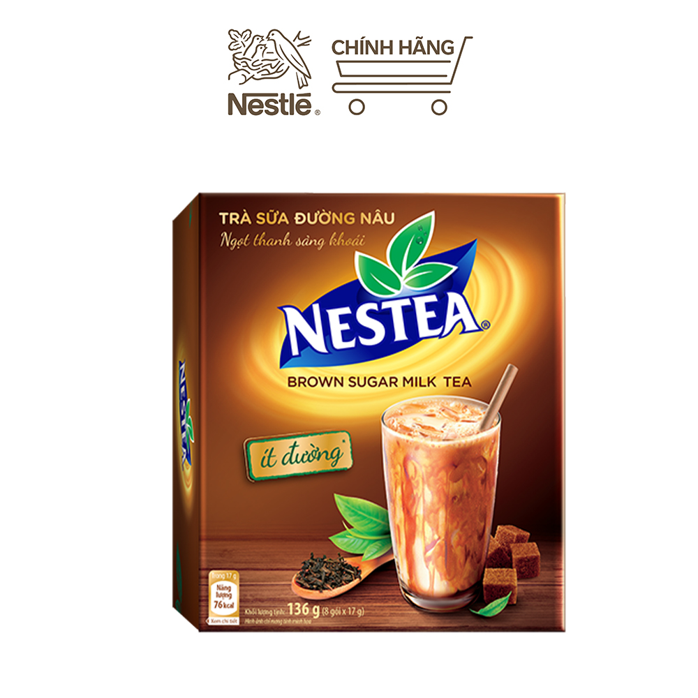 [Tặng 1 bình detox 1.2L] Combo 3 hộp trà sữa đường nâu Nestea 8 gói x 17g