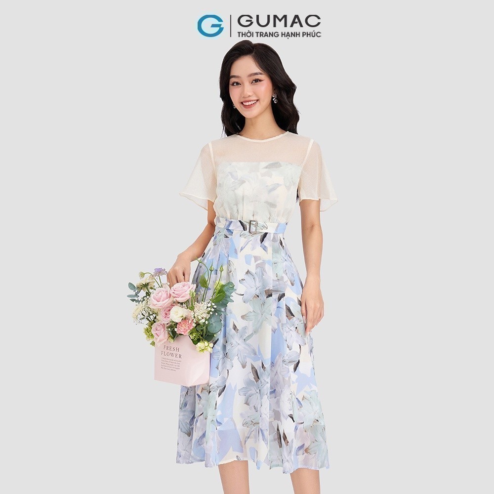 Đầm nữ phối vải tay loe GUMAC DD03044