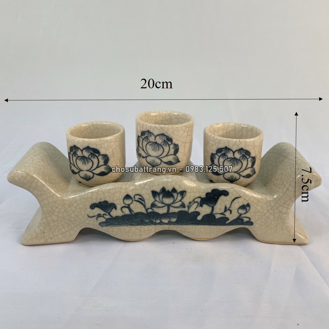 Kỷ Chén Nước Thờ Cúng Gốm Sứ Bát Tràng Họa Tiết Hoa Sen - Chợ Sứ Bát Tràng