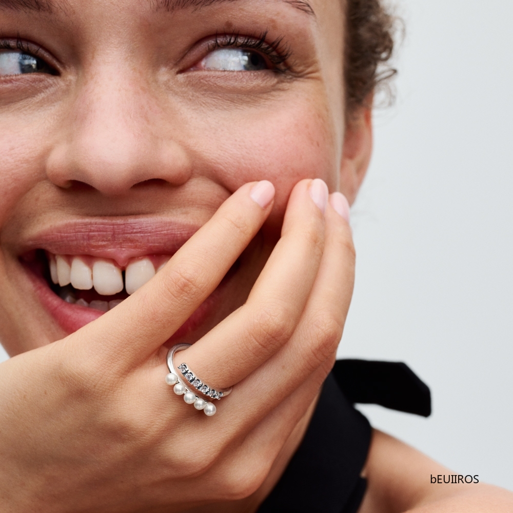 2024 Pandora Treated Freshwater Cultured Pearls & Pavé Open Ring
