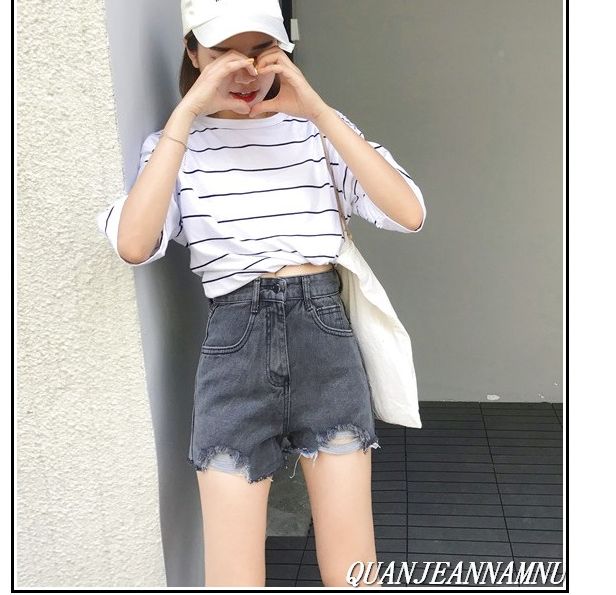 Quần short jean nữ màu xám khoét 2 bên mới #0q-6t4