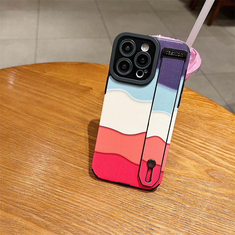 Colorful Wave Pattern Fashion Phone Case for IPhone 7 8 Plus SE 3 Shockproof Phone Case for IPhone 11 12 13 14 Pro Max Casing Leather Wristband Back Cover