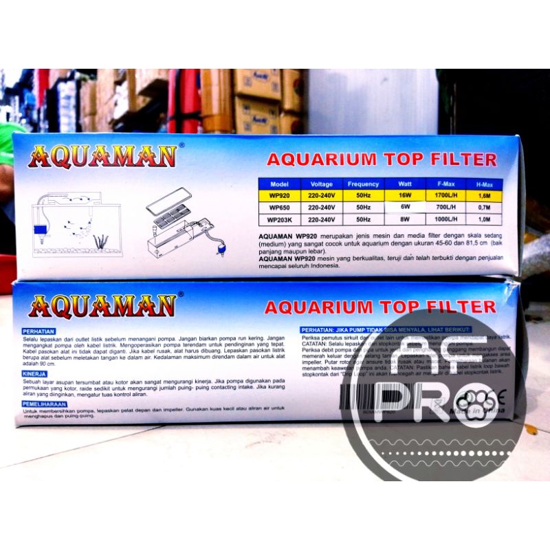 Pompa Aquarium Box filter Lengkap AQUAMAN WP 920