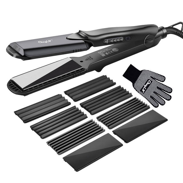 4-in-1Interchangeable Plates Fast Hair Straightener Flat Iron Electric Ceramic Hair Curler Crimper Corrugated Wave Hair Styling