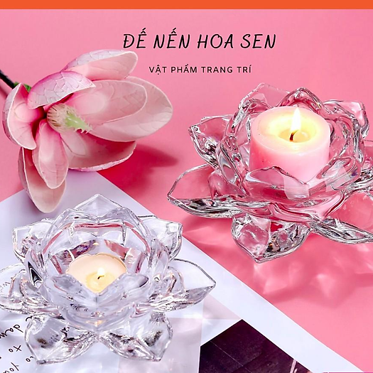 Đế nến - chân nến thủy tinh hoa sen nhiều kích thước