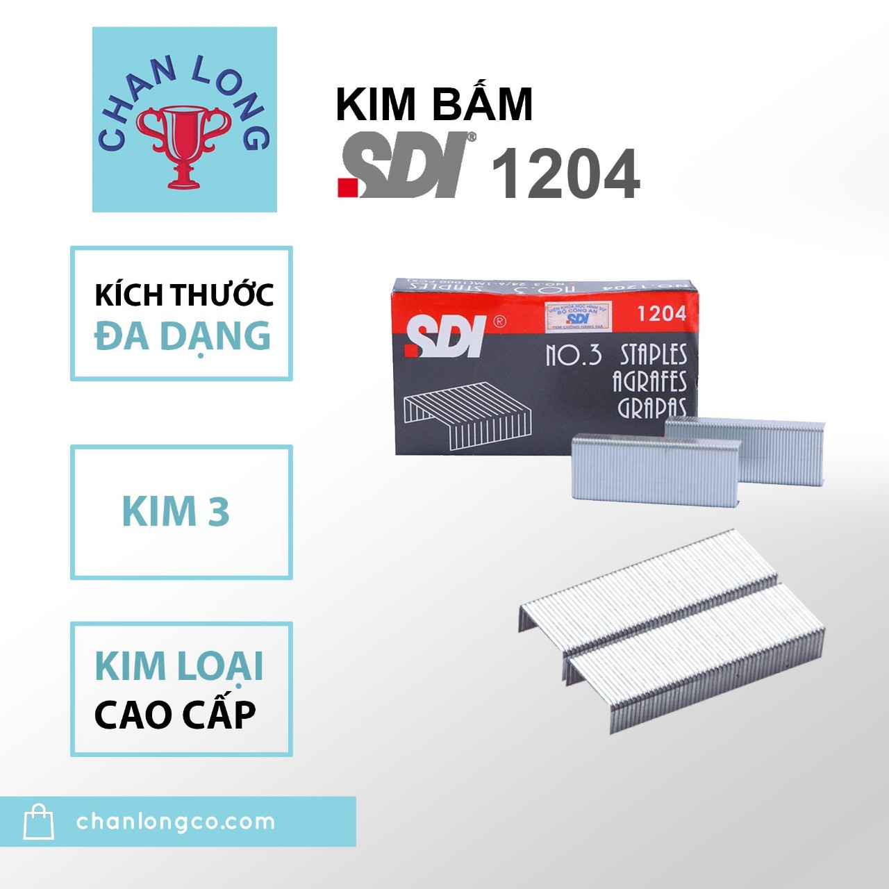 Kim bấm giấy số 3, ghim bấm 3 chính hãng sdi 1204 -24/6,1000pcs cho máy bấm kim 3,dập ghim 3,thép không rỉ