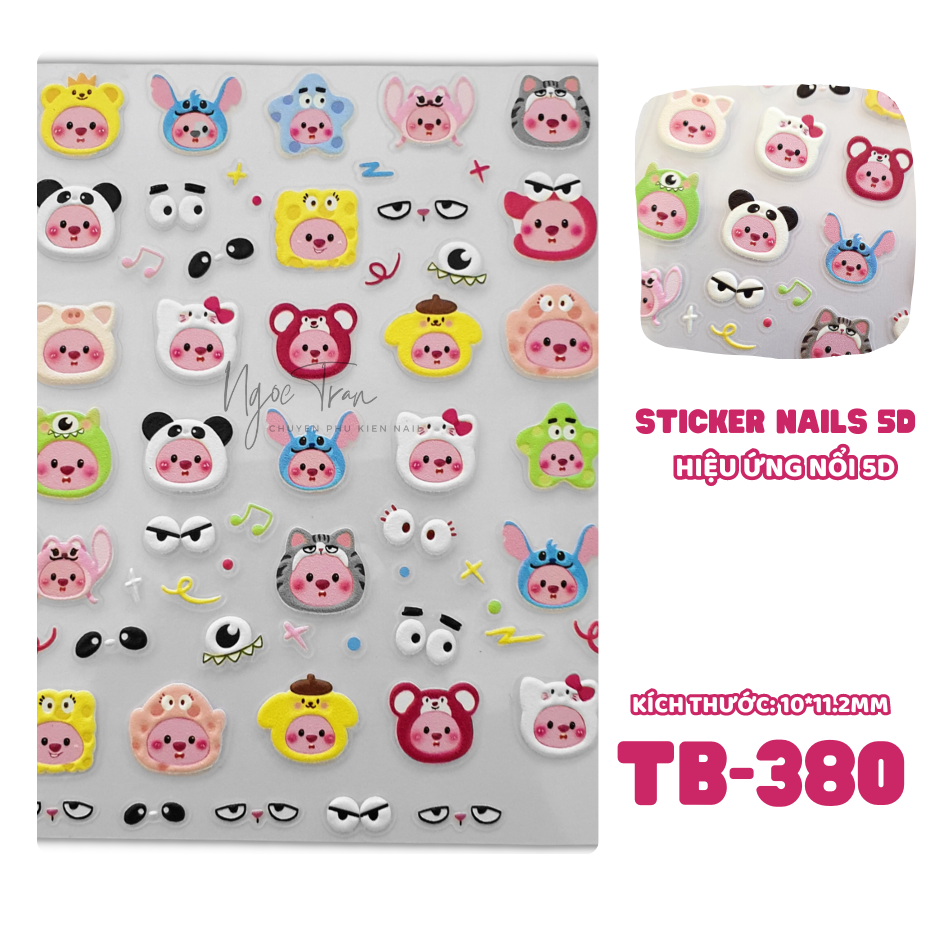 Sticker lụa nổi 5d | hoạt hình loopy | hình dán móng tay