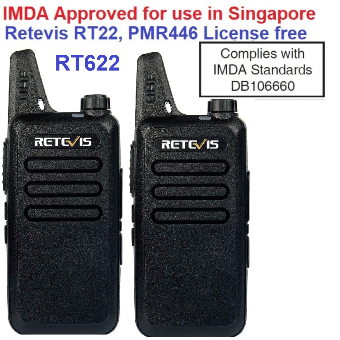 Singapore Stock! 2pcs (1 pair) IMDA approved, Classic License free PMR446  Military grade Retevis RT22/622 CAMO or BLACK (classic version)  UHF446.00625 MHz to 446.09375 MHz ultra slim powerful walkie talkie radio  USB