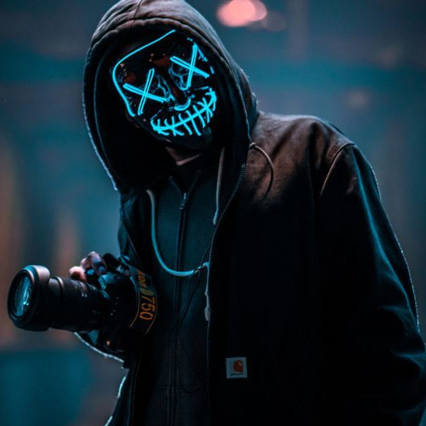 Jsdoin Halloween Masks, Scary LED Purge Mask, Light up Mask Cosplay, LED Rave Face Mask Costume 3 Lighting Modes, Halloween Face Masks for Men Women Kids（Blue）. 