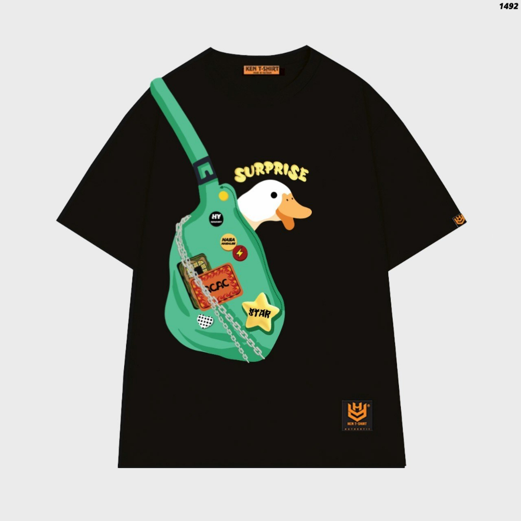 Áo thun unisex in túi đeo chéo hình con Vịt Surprise ngộ nghĩnh duck shirt