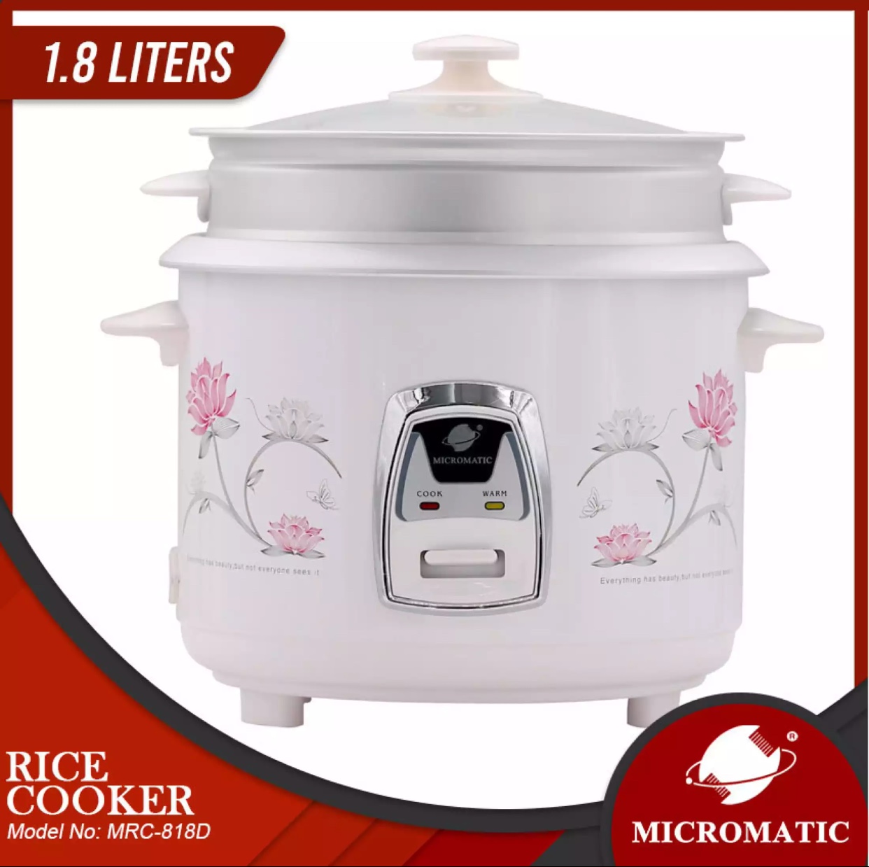 Micromatic Rice Cooker with Steamer (1.8liters) MRC818D Lazada PH