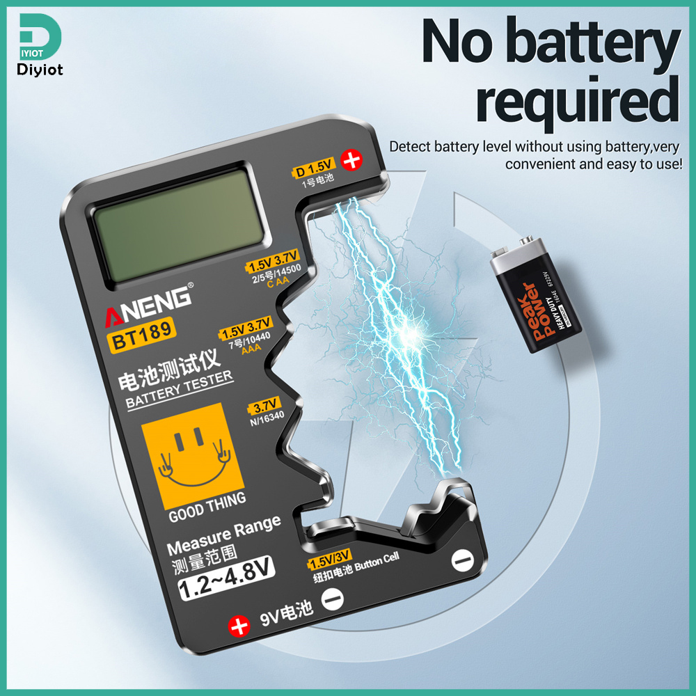 Diyiot ANENG BT189 Battery Tester LCD Display Universal Battery Checker for AA AAA 9V 1.5V/3V Button Cell Batteries