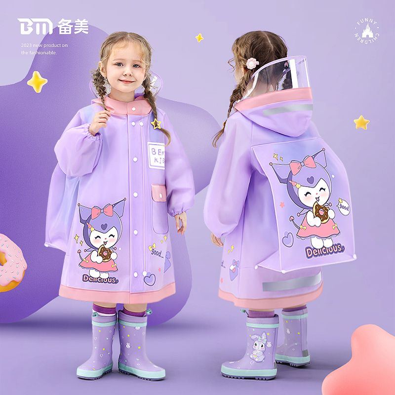 Sanrio Children Waterproof Rain Poncho Kids Raincoat Full Coverage High Quality Raincoat Student Boys Girls Backpack Travel Rainwear