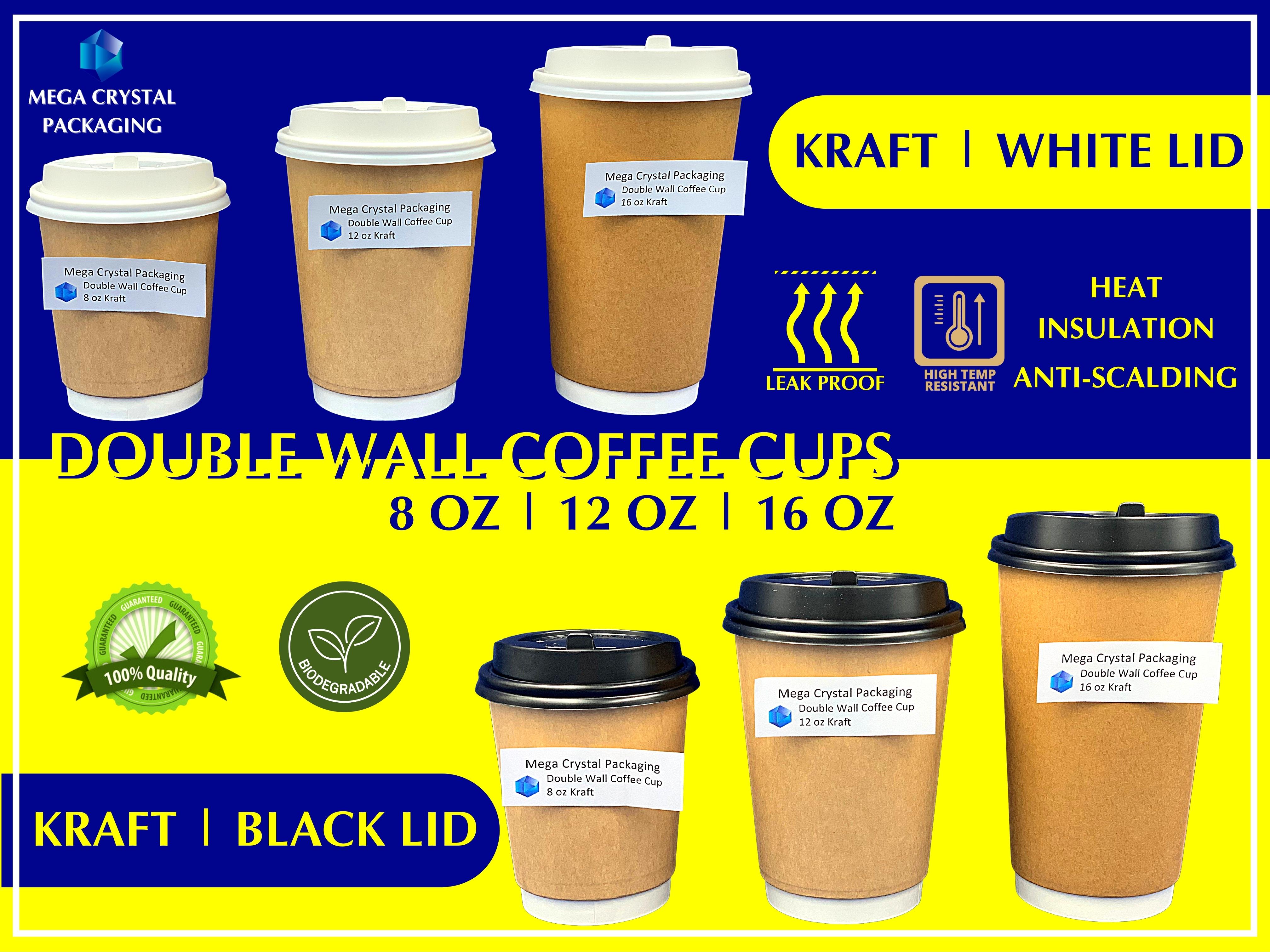 50 Pcs Double Wall Hot Coffee Cup 8oz 12oz 16oz White Kraft Black Makapal With Or 5264