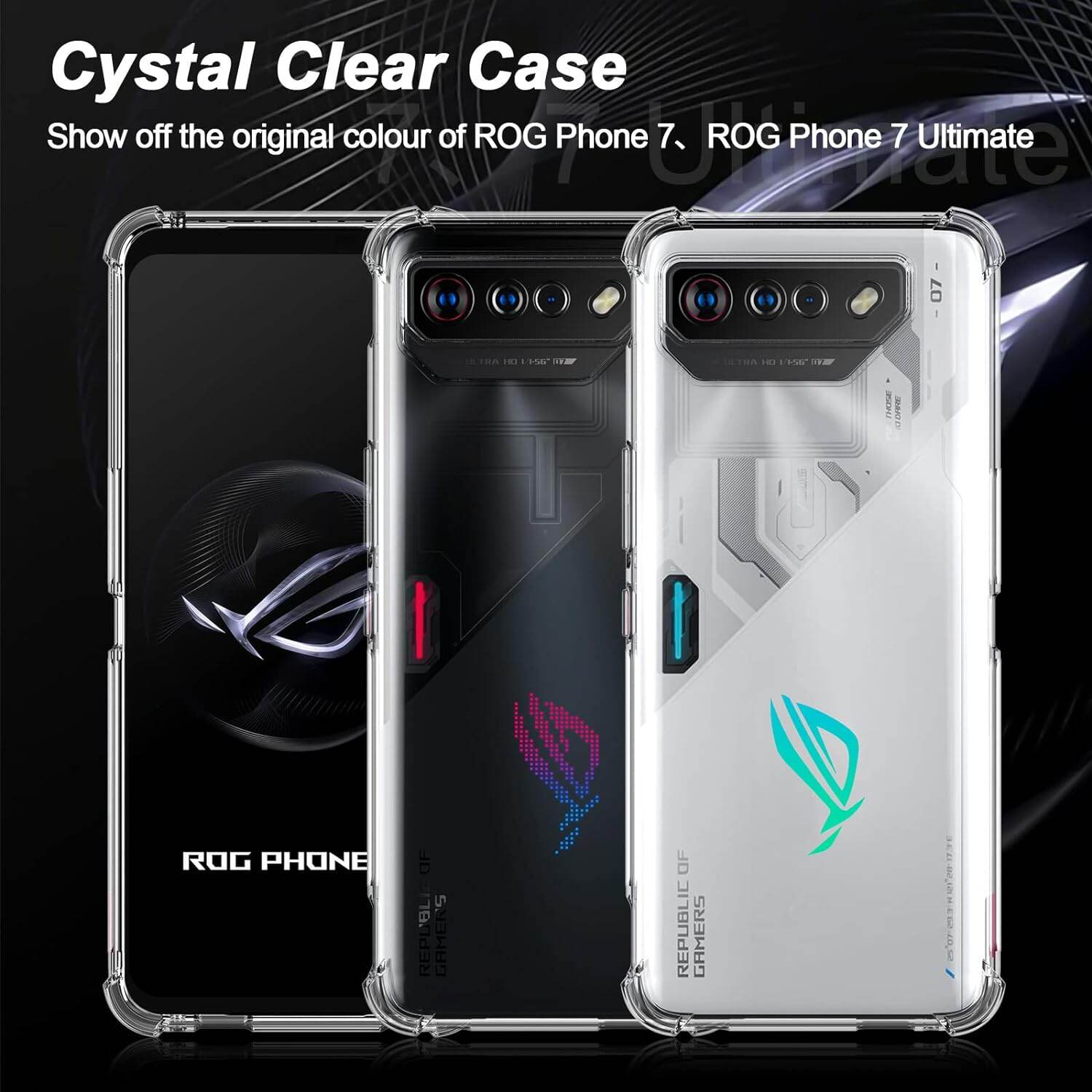 lthmy for Asus ROG Phone 7 / 7 Ultimate Transparent Soft Gel TPU Reinforced Corners Cushion Bumper Shockproof Drop Protection Case Cover.