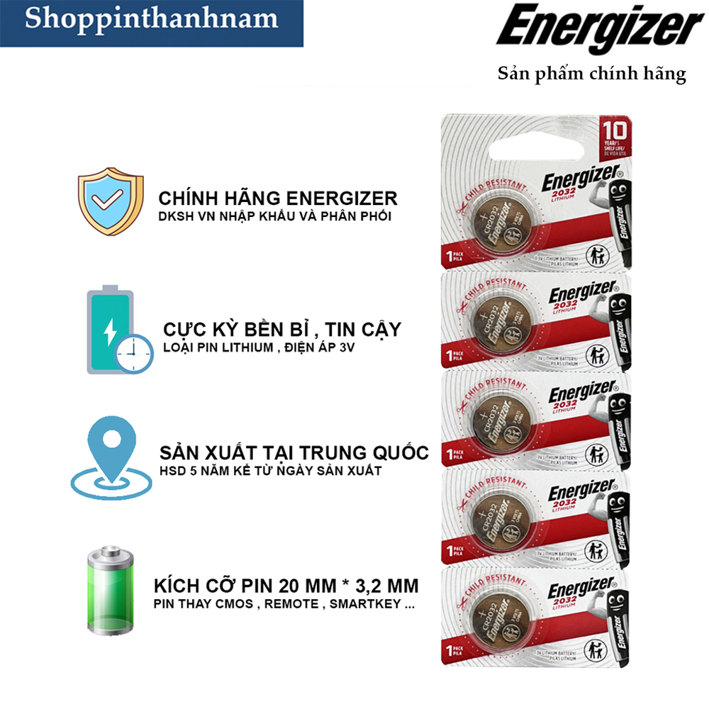 Pin CR2032 Energizer vỉ 5 viên chính hãng