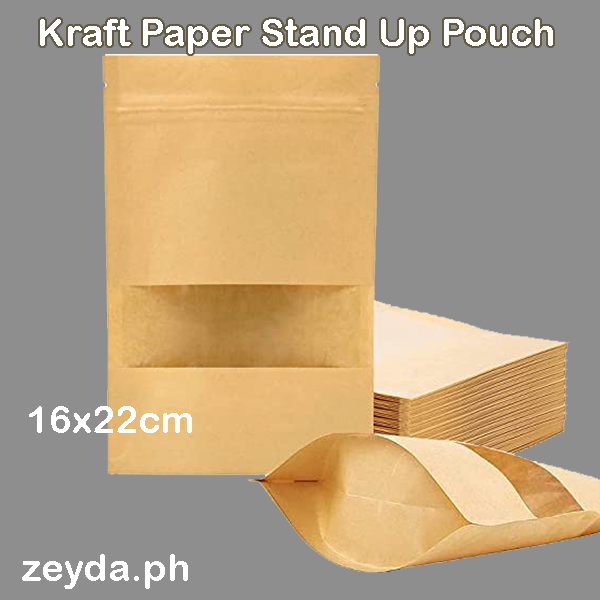 50 Pcs Brown Kraft Paper Zip Lock Stand Up Pouch Rectangle Window