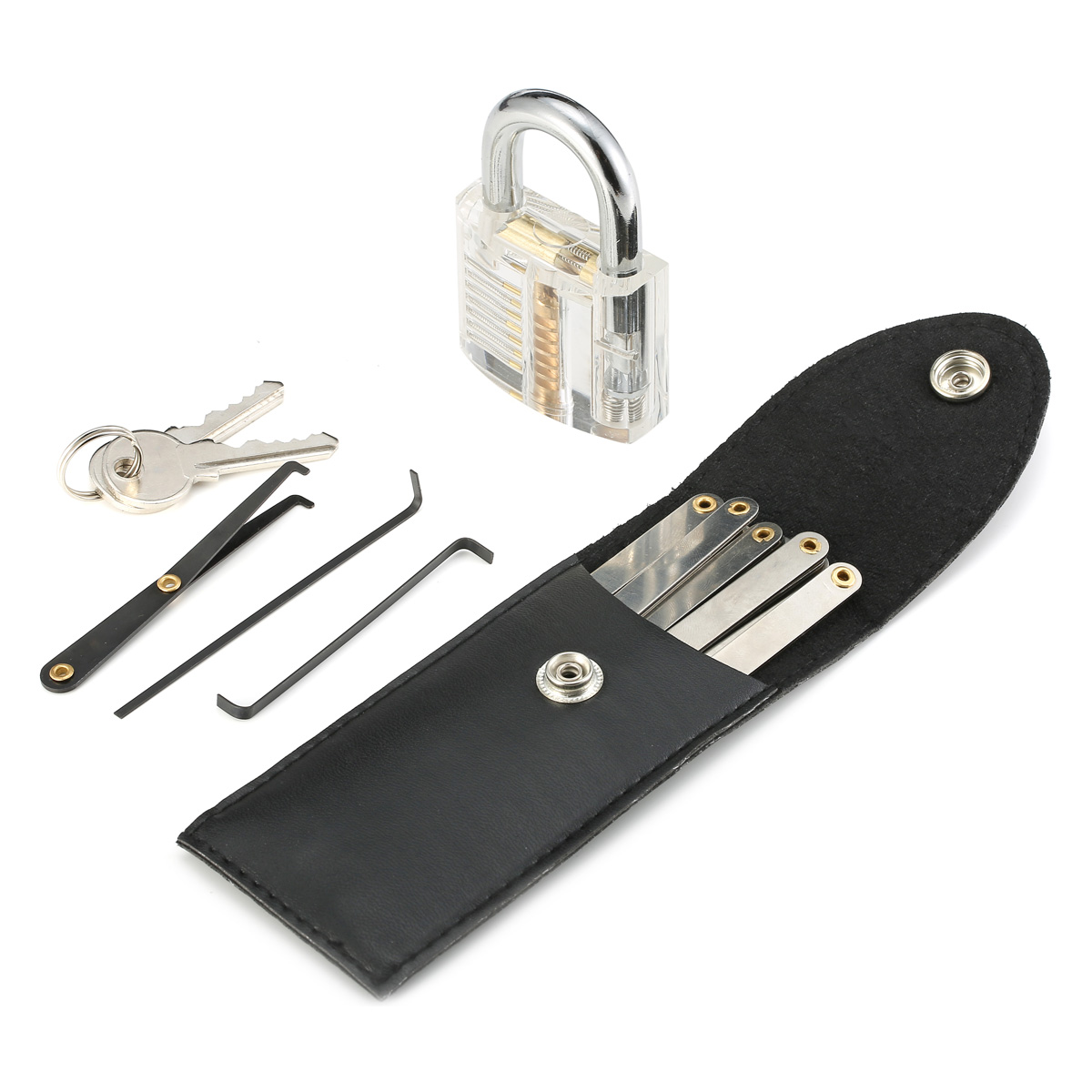 15Pcs Lock Opening Tools Lock Picks Set Key With Transparent Practice Padlock Household Lock Pick Set Unlocking Tool Durable Practical Key Extractor Tool