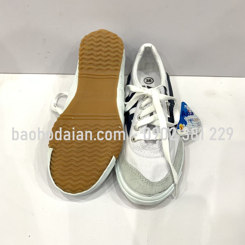 Giày bata vải Asia cột dây trắng sọc đen