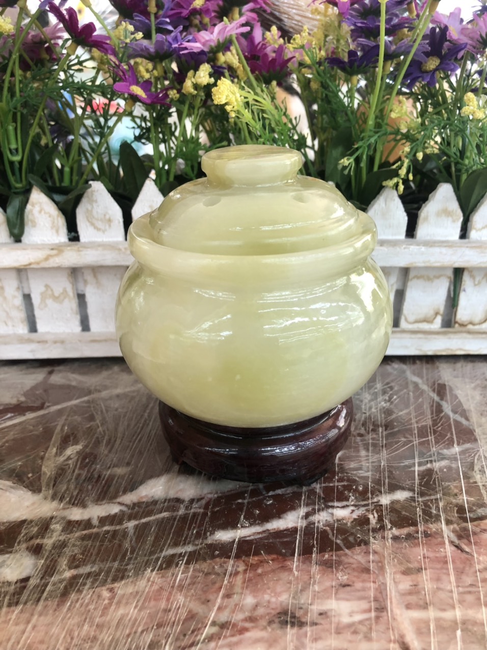 Lư xông trầm hương, hủ đỉnh đốt nhang, trầm hương đá ngọc hoàng long - Cao 9 cm