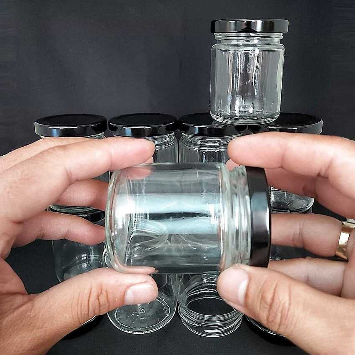Combo 8 hũ thủy tinh nắp thiếc đen vặn 100ml - hũ 100ml đựng yến chưng, hủ thủy tinh đựng dầu dừa, hũ gia vị