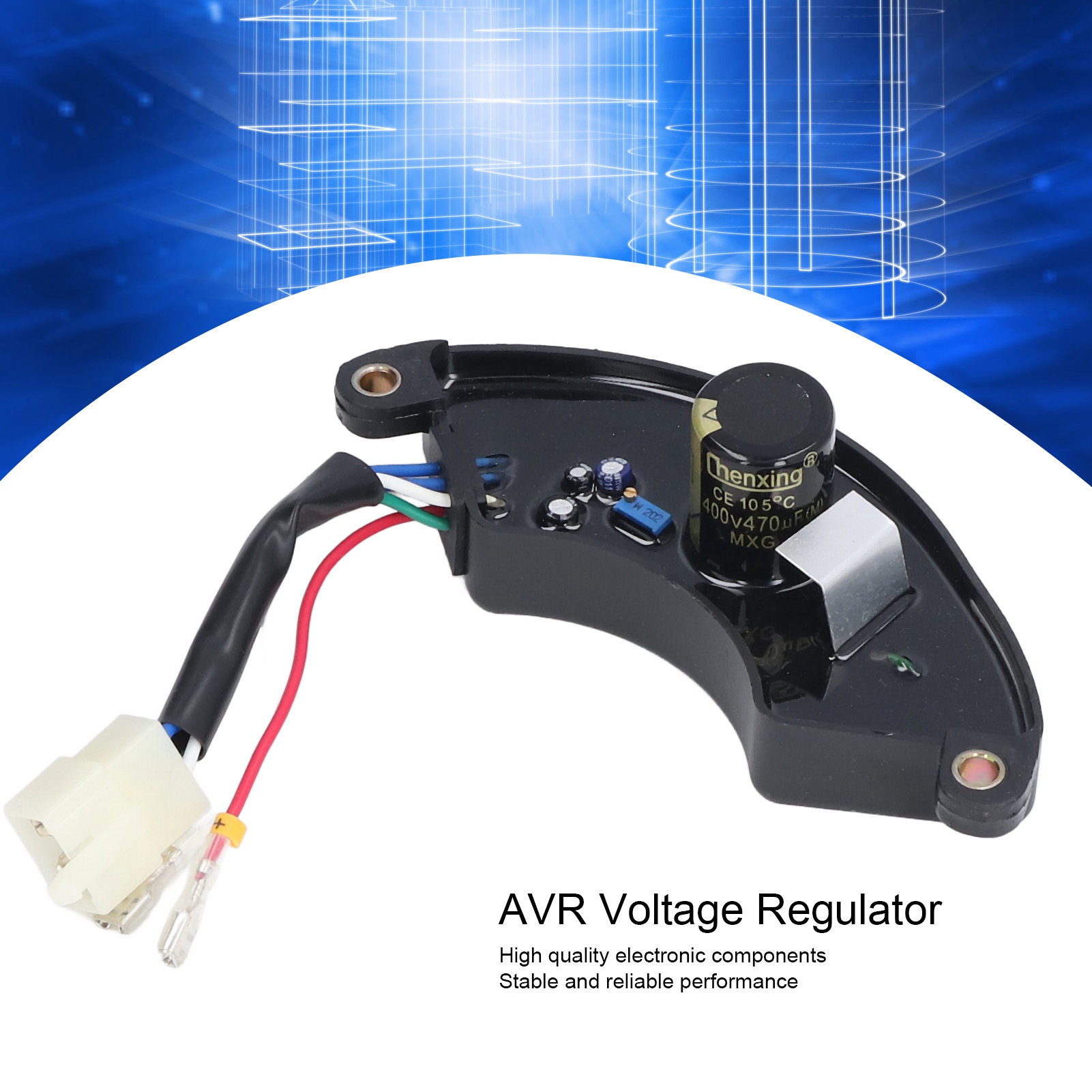 Generator AVR 5-6.5KW Automatic Voltage Regulator Short Circuit Protection Replacement Halfmoon Style 6 Wires 220V for Diesel Gasoline Engine