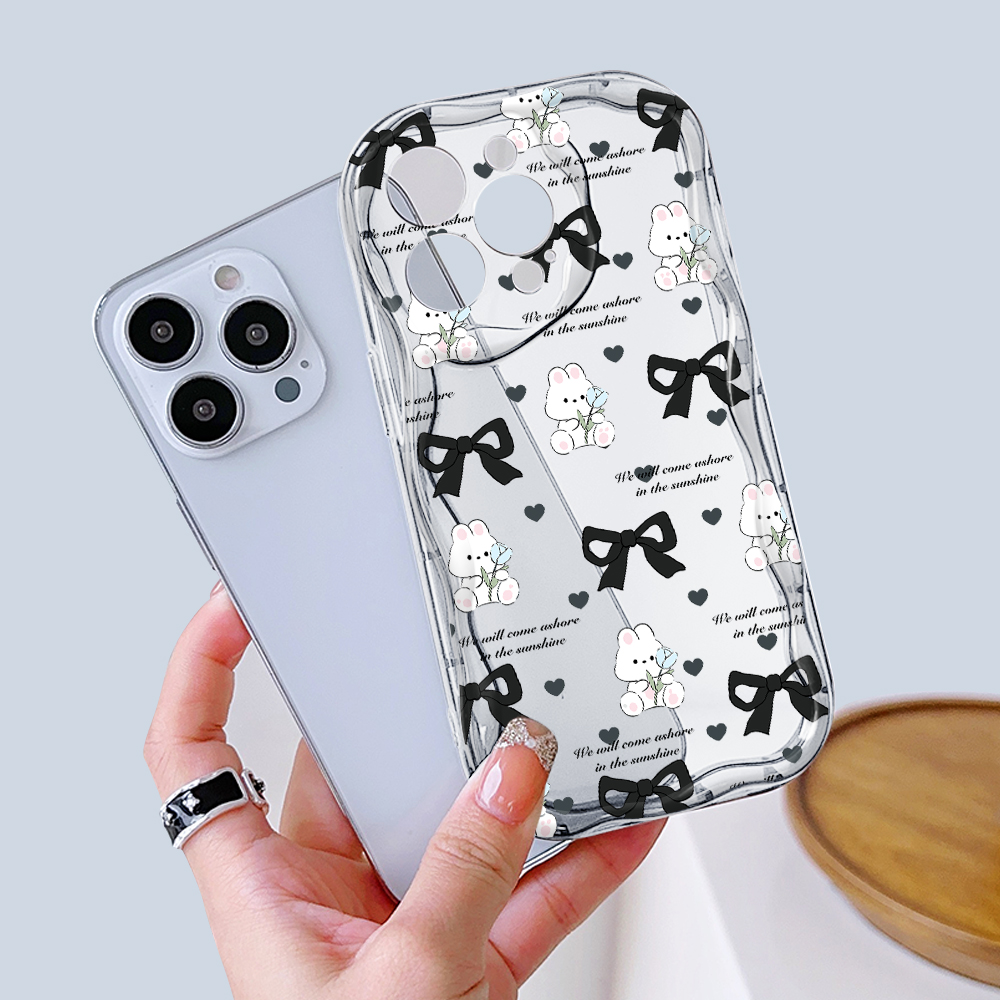 UCUC for Infinix Hot 50 4G Hot 50 Pro 4G Back Cover Bow White Rabbit Cream Texture Wavy Edge Soft Silicone Phone Case. 