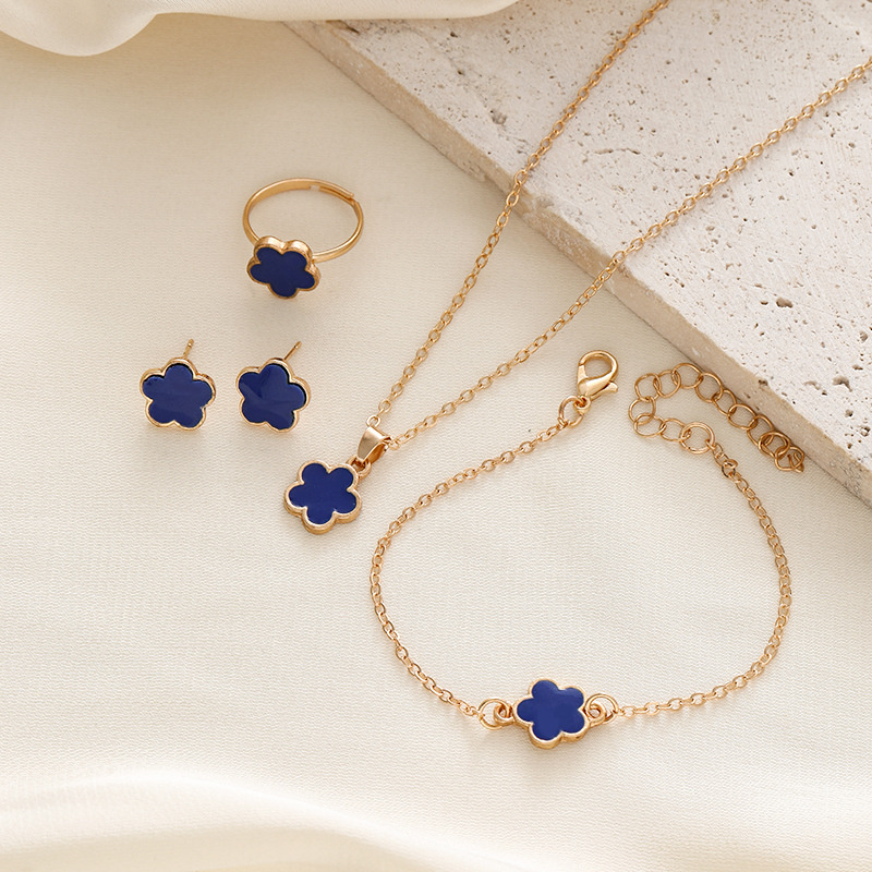 【Best value】 1Set Exquisite Fashion Five Leaf Grass Necklace Earrings Bracelet Ring For Women Girls Simple Elegant Daily Accessories Gifts Mzea.
