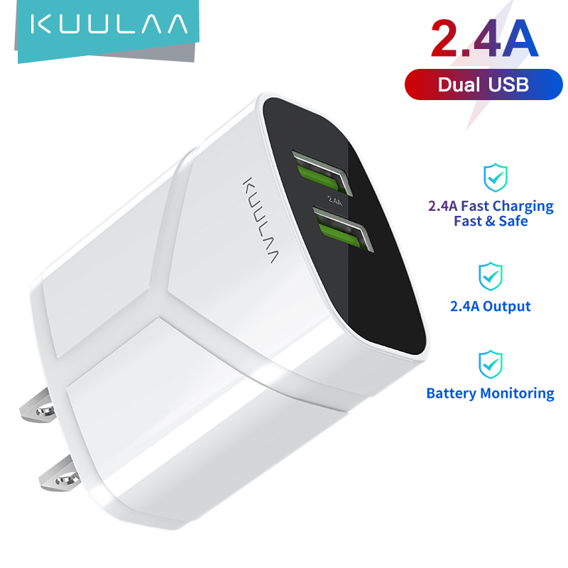 KUULAA Bộ sạc nhanh 2.4A Sạc nhanh USB kép Sạc nhanh du lịch di động cho thumbnail