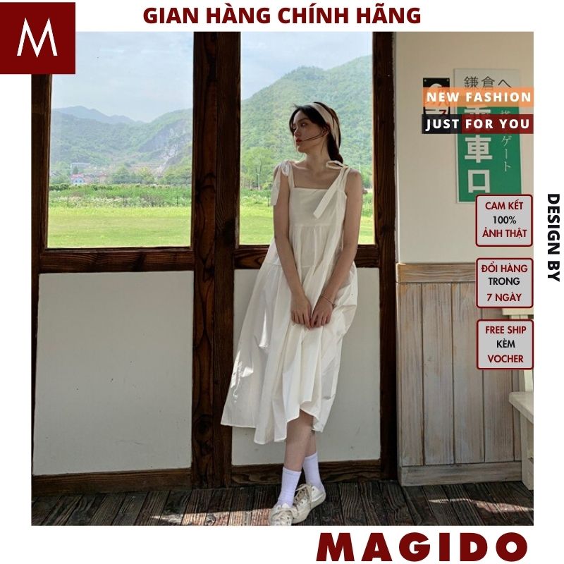 "Đầm maxi 2 dây buộc nơ babydoll cổ vuông dáng dài cực xinh ,Đầm 2 dây buộc nơ babydoll kiểu dáng hàn quốc dễ thương váy công chúa ,váy maxi đi biển cực xinh dài đuôi cá xinh lắm ạ , váy nữ suông , đầm nữ -MAGIDO
