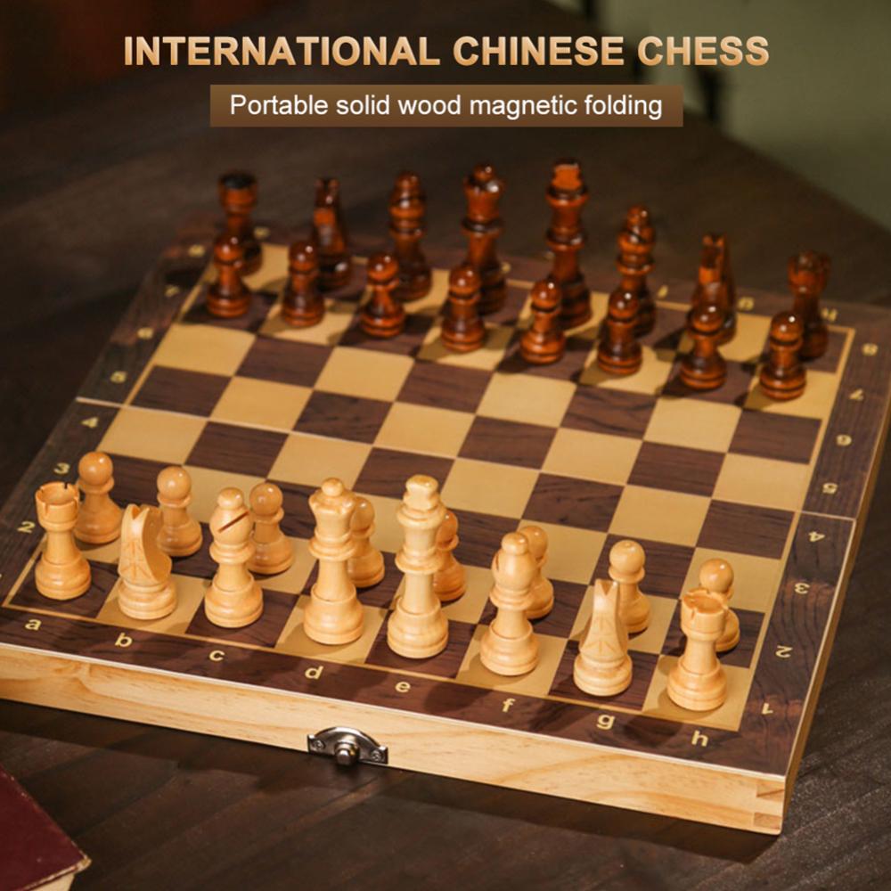 【New Arrival】29x29cm Large Chessboard Developing Strategic Thinking Chess Wooden Set No Toxic Foldable Chess Board for Boys Girls