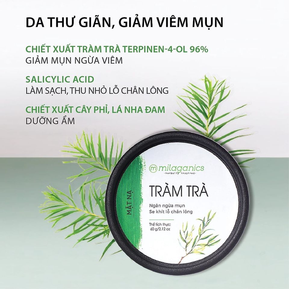 Mặt Nạ Đất Sét Ngừa Mụn Tràm Trà 60g - Milaganics
