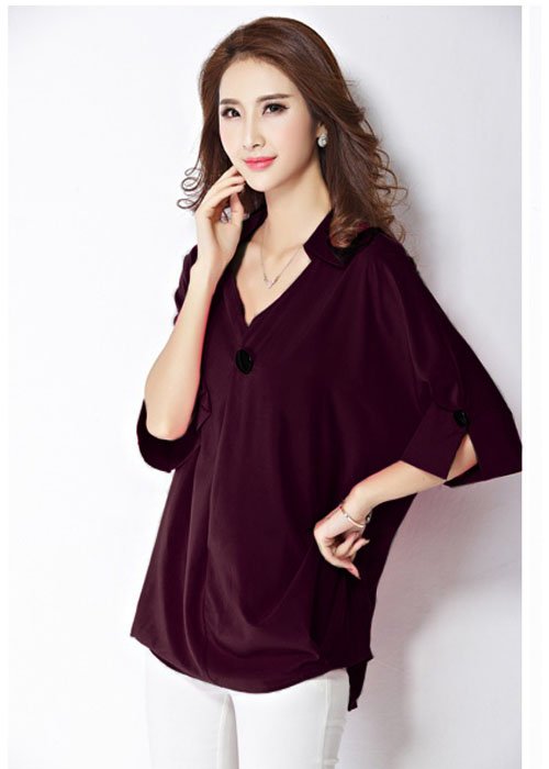 [HCM]ÁO SƠ MI FORM RỘNG PHỐI NÚT ĐỦ SIZE BEYEU1688 - BY1013 (ĐỎ TƯƠI)