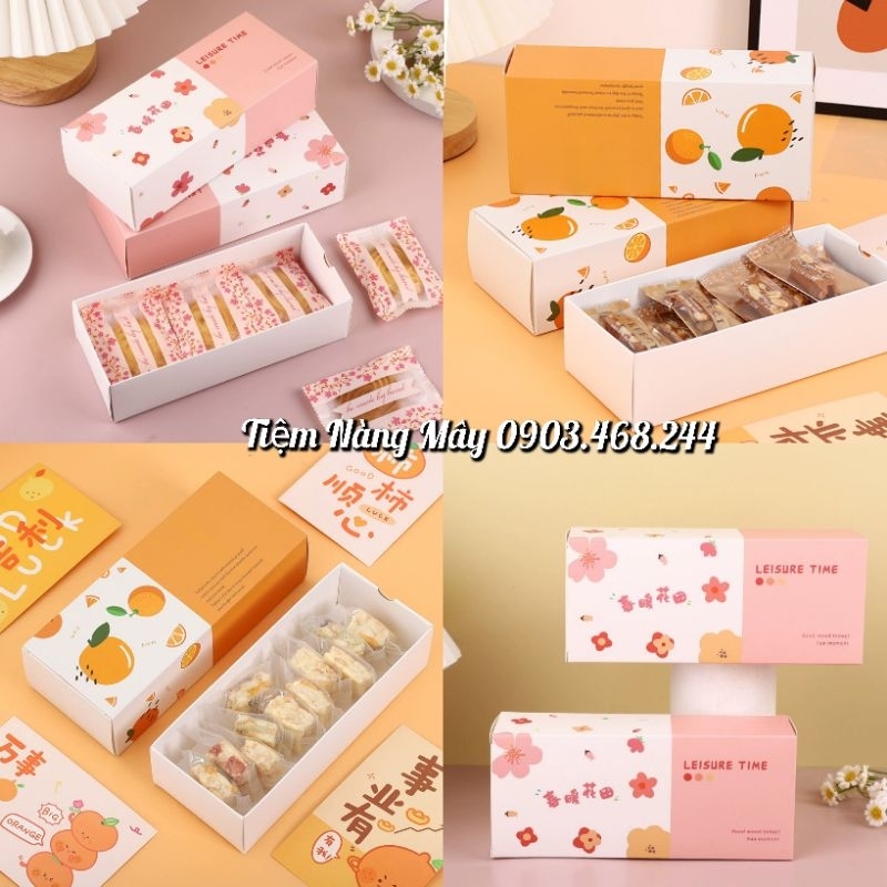 Hộp đựng bánh cookie quả cam,hoa đào