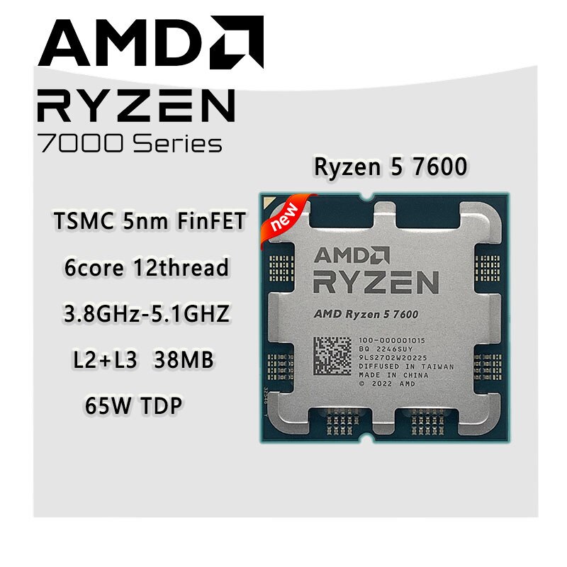 AMD Ryzen 5 7600 R5 7600 AM5 CPU Processor 6-Core 12T 3.8 GHz 65W