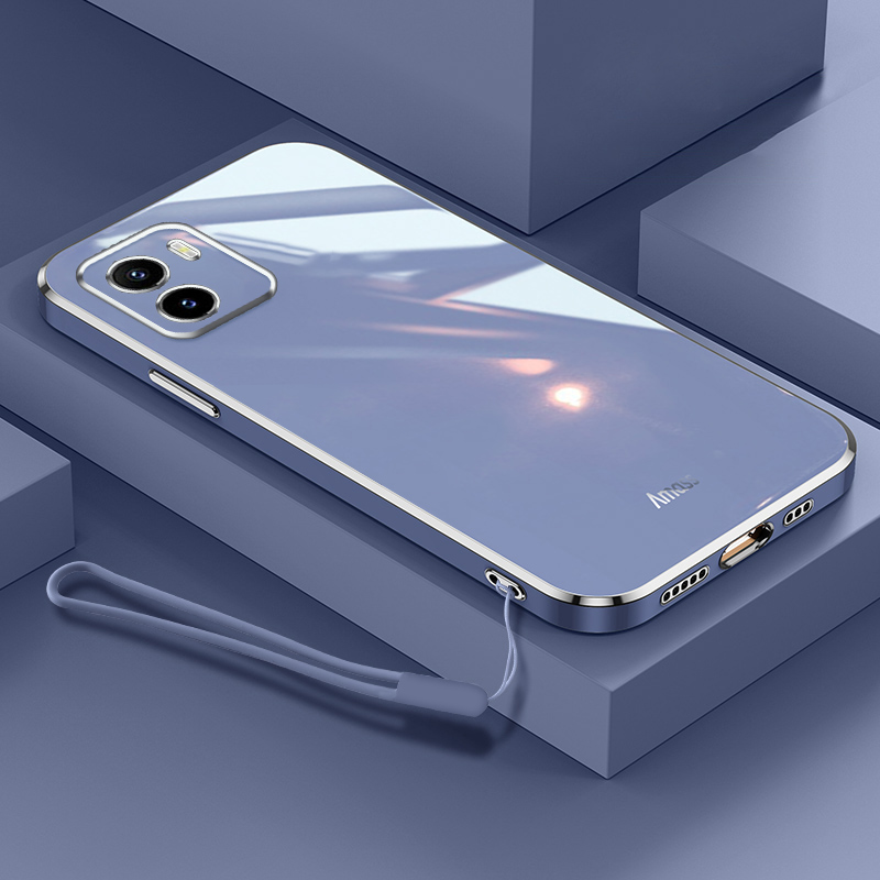 VRQR Vivo Y15s/Y15A/Y01 Phone Protection Case 6DStraight Edge Plating+Silicone Lanyard Soft Luxury High Quality New Design New Protection