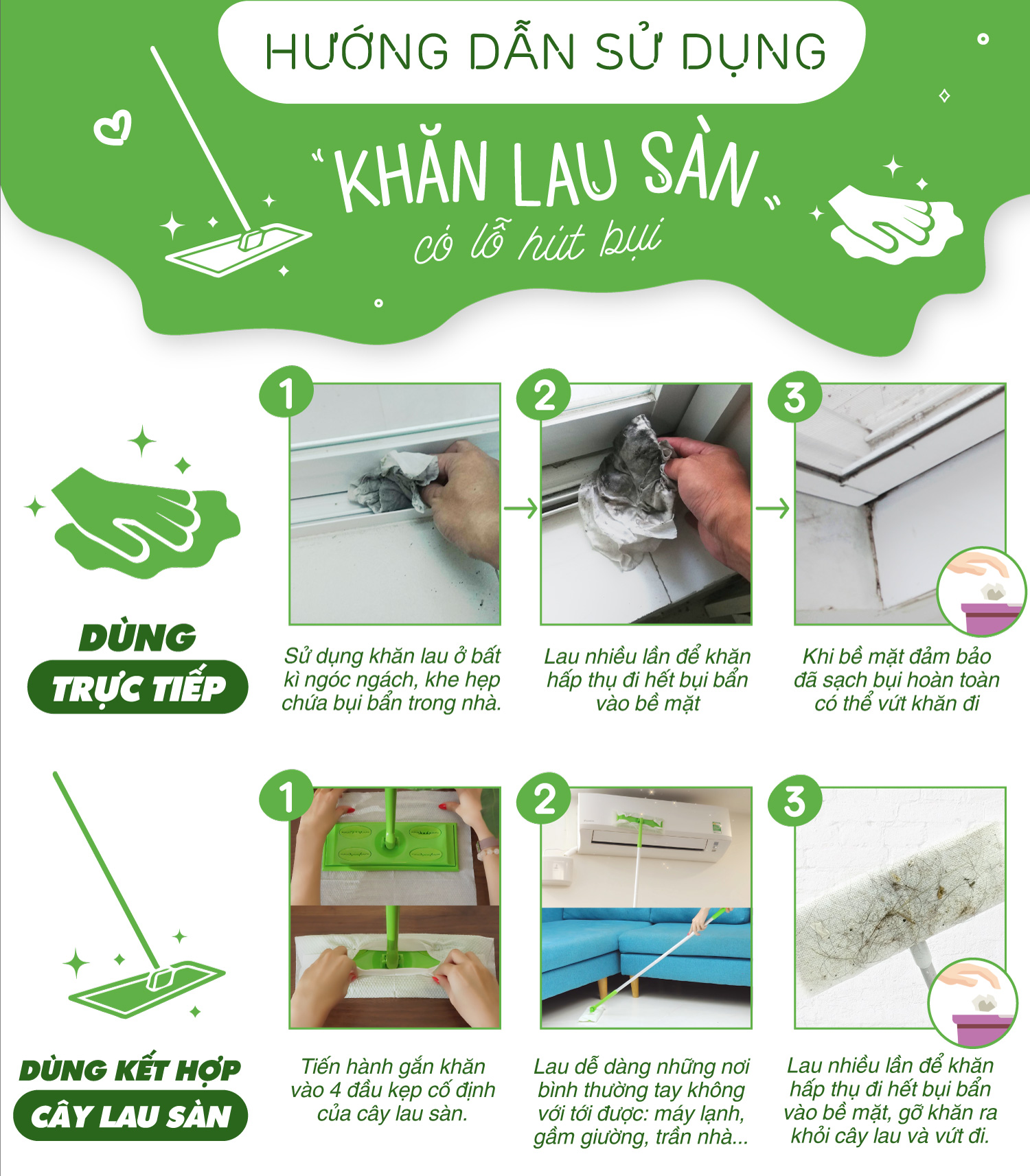 [MUA 4 TẶNG 1] Khăn Lau Sàn Hút Bụi iHomeDa (25 Khăn/ Hộp)