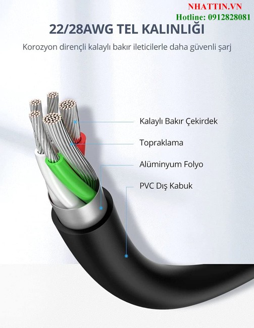 Cáp sạc, dữ liệu USB Type-A 2.0 sang USB Type-C dài 1M Ugreen 60116 cao cấp