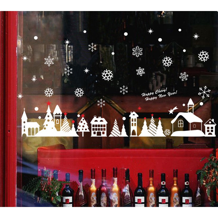 Decal trang trí noel thành phố tuyết trắng