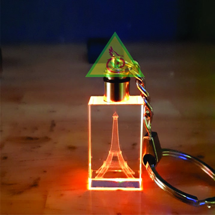 Móc khóa pha lê phát sáng khắc Hình Tháp Eiffel-Quà tặng