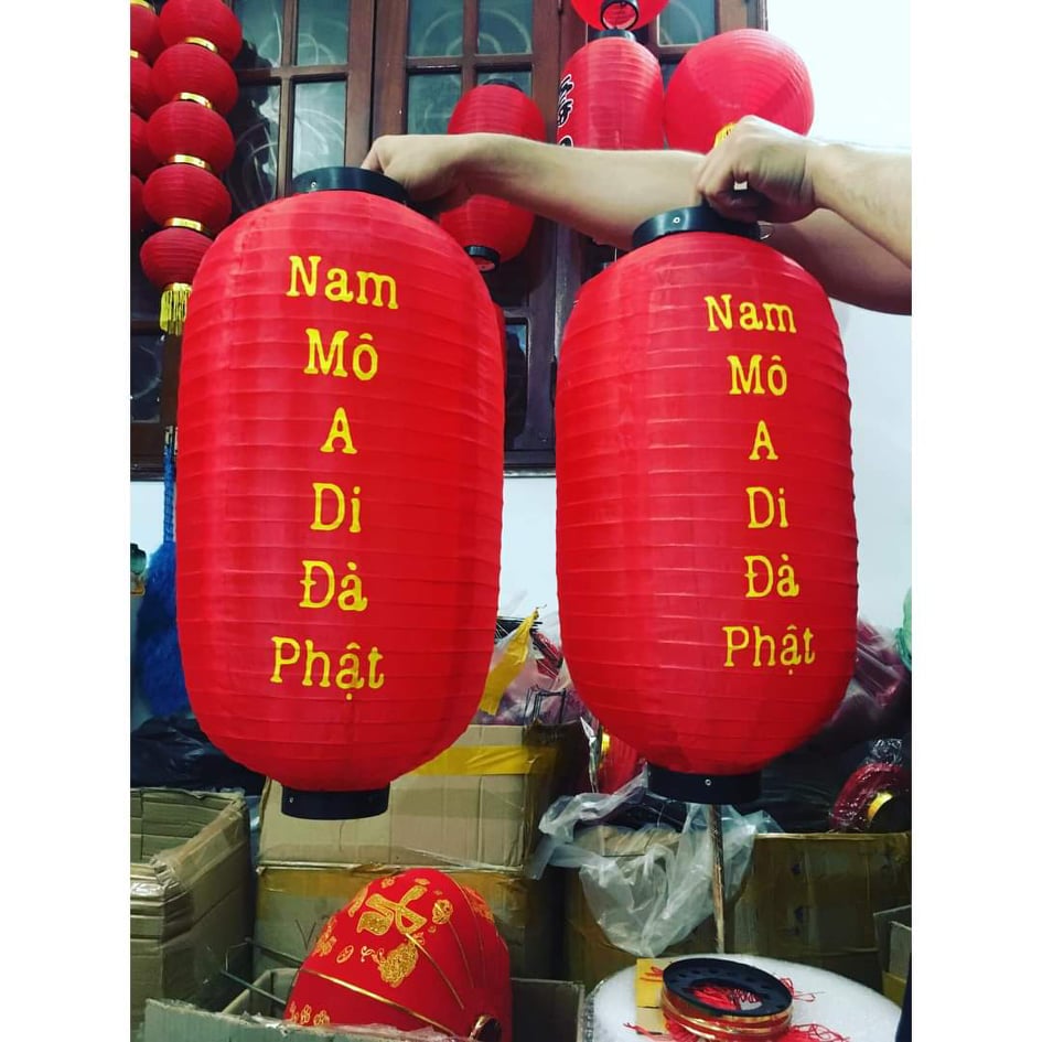 Đèn lồng in hồng danh hiệu A di đà phật