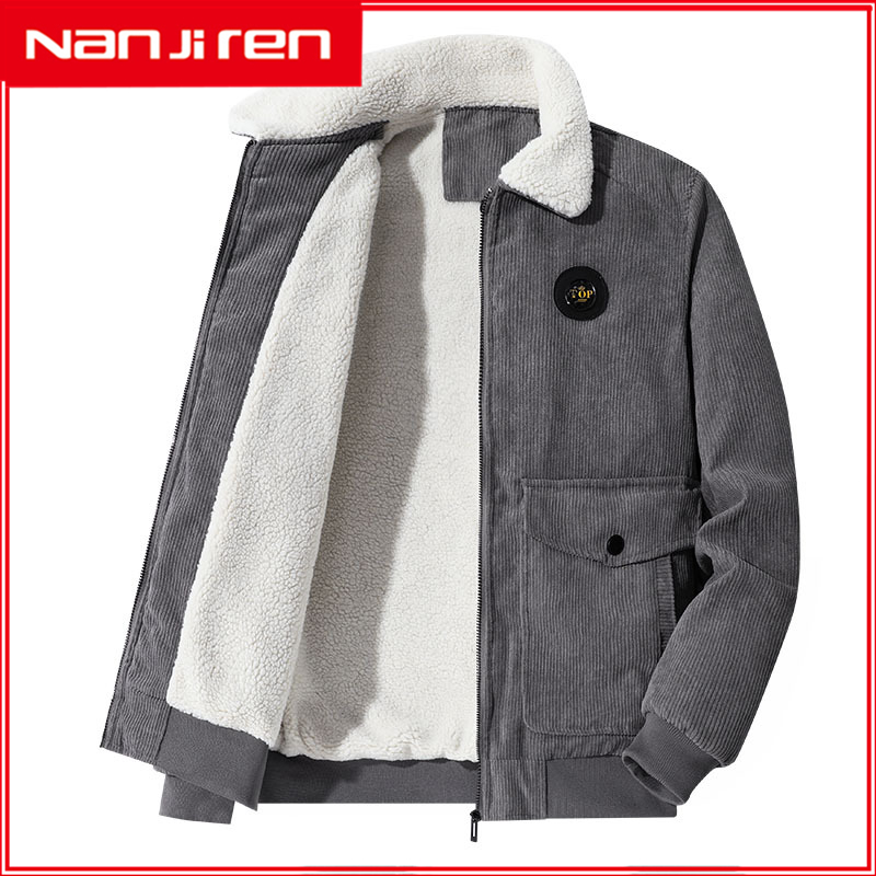 Nanjiren Lamb Wool Jacket Men's Winter Cotton-padded Clothes Thick Plus Velvet American-Style Army Cotton-padded Clothes Men's Jacket