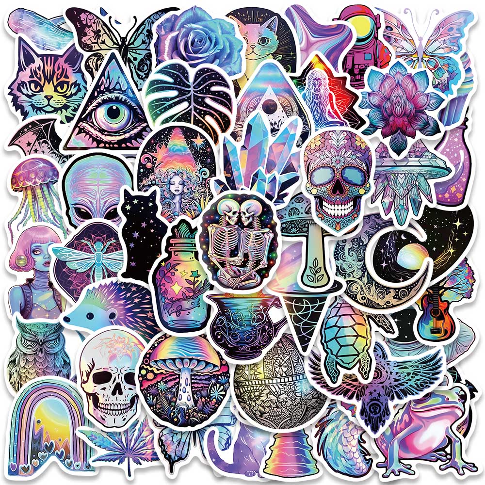 HOT BeliefMelief New style 50pcs Cool Cartoon Laser Holographic Trippy ...