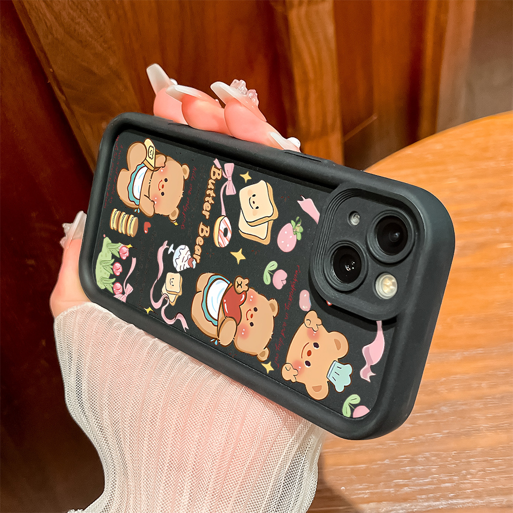 Jizetin for Redmi Note 13 4G 5G Note 13 Pro+ Xiaomi X6 Poco M6 Pro Back Cover Butter Bear Ladder Camera Soft Rubber Mobile Phone Case.