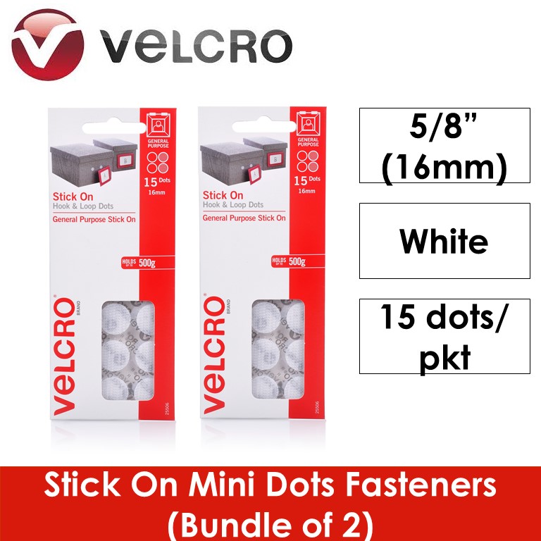 VELCRO Brand Hook & Loop Stick On Mini Dots 15 Set White White